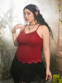 Sweetness Plus Contrast Lace Cami Top - Red - View 1