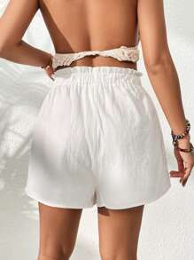 Soleia Tassel Tie Front Paperbag Waist Shorts - White - View 2