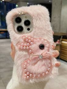 Cartoon Rabbit Decor Plush Phone Case - Pink - View 1