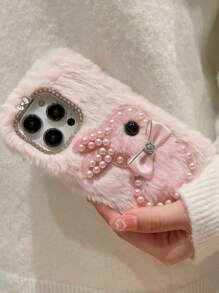 Cartoon Rabbit Decor Plush Phone Case - Pink - View 4