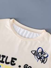 SHEIN 十幾歲男孩卡通字母圖案t恤