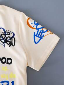 SHEIN 十幾歲男孩卡通字母圖案t恤