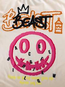 SHEIN 十幾歲男孩卡通字母圖案t恤