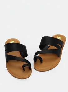 不對稱邊帶平跟涼鞋 - 黑色 - 查看 4