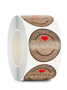 500 piezas/Rollo Etiquetas autoadhesivas "Gracias" en español - Marrón - Ver 1