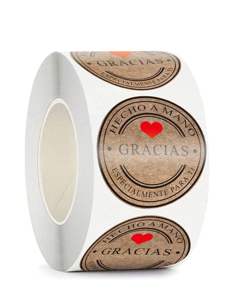 500 piezas/Rollo Etiquetas autoadhesivas "Gracias" en español - Marrón - Ver 1
