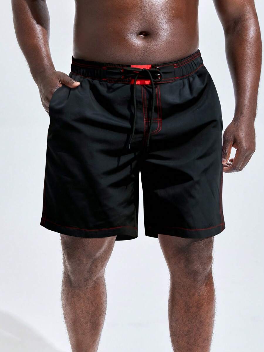 Manfinity KASUA Men Top-stitching Drawstring Waist Slant Pocket Swim Trunks - Black - View 1