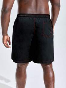Manfinity KASUA Men Top-stitching Drawstring Waist Slant Pocket Swim Trunks - Black - View 2