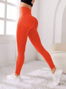 Yoga Basic 素色收復運動打底褲 - 橘色 - 查看 2
