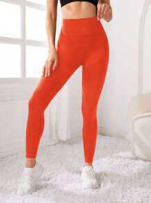 Yoga Basic 素色收復運動打底褲 - 橘色 - 查看 3
