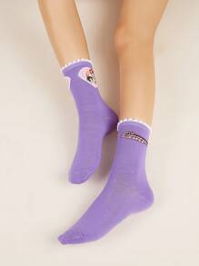 The Powerpuff Girls | ROMWE 1pair Women Letter Cartoon Pattern Fashion Crew Socks - Purple - View 2