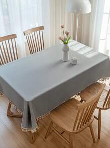 1 Khăn trải bàn hình chữ nhật màu trơn cho bàn làm việc, phòng ăn, bàn cà phê có bảo vệ chống nước & thiết kế tua rua, thích hợp sử dụng trong nhà & ngoài trời - Màu Xám nhạt - Xem 3