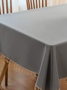 1 Khăn trải bàn hình chữ nhật màu trơn cho bàn làm việc, phòng ăn, bàn cà phê có bảo vệ chống nước & thiết kế tua rua, thích hợp sử dụng trong nhà & ngoài trời - Màu Xám nhạt - Xem 4