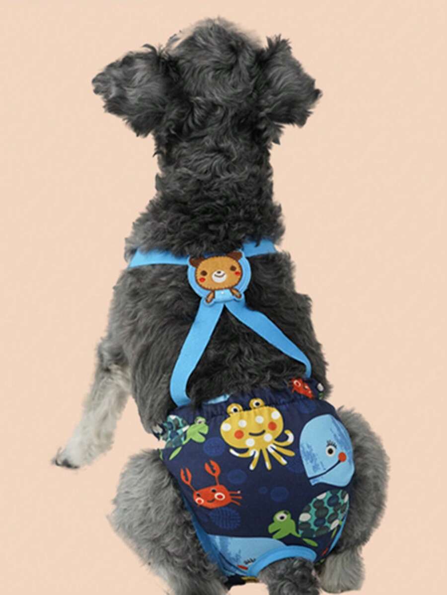 1入組卡通蟹紋寵物衛生褲適用於狗狗和貓適用於健康 - 彩色 - 查看 1