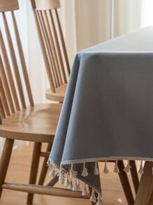 1 Khăn trải bàn hình chữ nhật màu trơn cho bàn làm việc, phòng ăn, bàn cà phê có bảo vệ chống nước & thiết kế tua rua, thích hợp sử dụng trong nhà & ngoài trời - Màu Xám nhạt - Xem 6