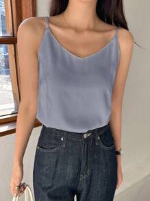 DAZY 女士纯色休闲商务吊带背心 - 霧霾藍 - 查看 5