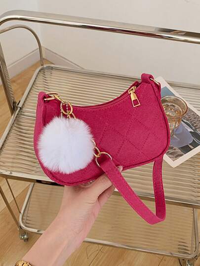 Bolso hobo mini con diseño de puntada unicolor con con diseño de pompón