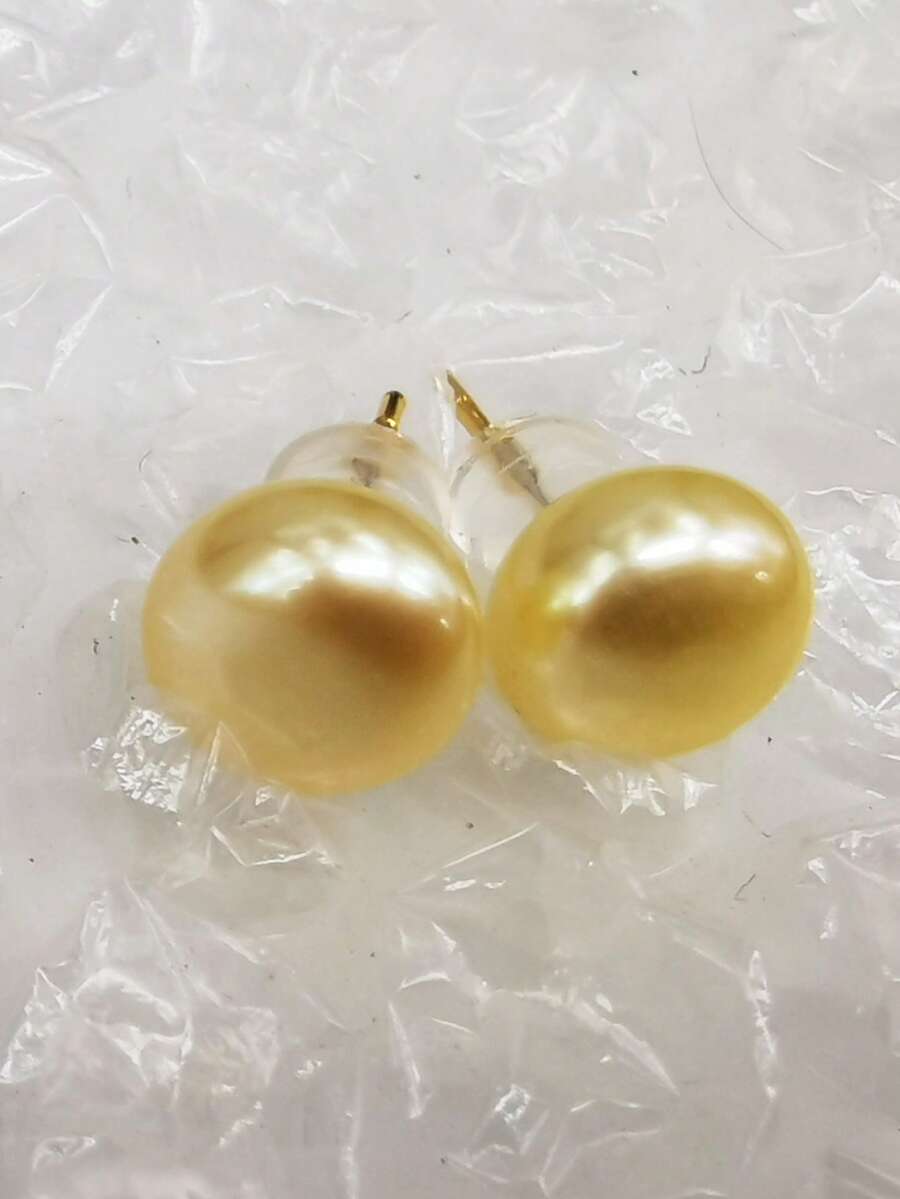 1 Pair 8mm Yellow Natural Freshwater Pearl & 925 Sterling Silver Earrings - Yellow - View 1
