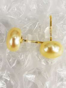 1 Pair 8mm Yellow Natural Freshwater Pearl & 925 Sterling Silver Earrings - Yellow - View 2