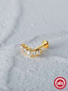 1pc Glamorous Cultured Faux Pearl & Cubic Zirconia Decor Silver Stud Earring For Women For Daily Decoration - Yellow Gold - View 2