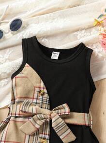 Vestido asimétrico a cuadros con cinturón para bebé niña, para Navidad - Negro - Ver 3