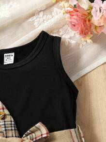 Vestido asimétrico a cuadros con cinturón para bebé niña, para Navidad - Negro - Ver 4