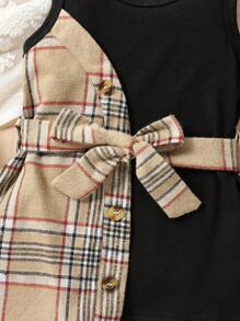 Vestido asimétrico a cuadros con cinturón para bebé niña, para Navidad - Negro - Ver 5