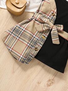 Vestido asimétrico a cuadros con cinturón para bebé niña, para Navidad - Negro - Ver 6