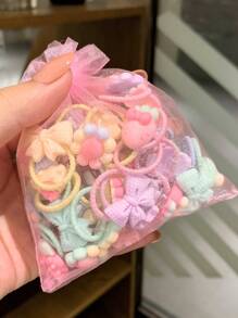 40 件/套彩色小弹力发带，含收纳袋发带马尾辫固定器头发橡皮筋发绳