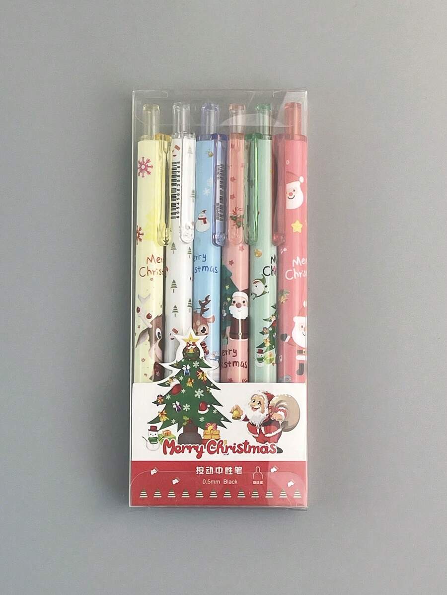 6入組聖誕小鹿和樹紋凝膠可愛便攜中性筆適用於繪畫 - 彩色 - 查看 1