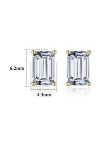 1對奢華銀色多面閃亮方晶鋯石耳釘適合女士日常佩戴 - 金色 - 查看 4
