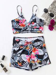 Bộ bikini dây rút in họa tiết nhiệt đới đi biển mùa hè - Nhiều màu - Xem 7