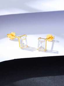 1對奢華銀色多面閃亮方晶鋯石耳釘適合女士日常佩戴 - 金色 - 查看 5