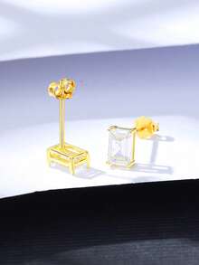 1對奢華銀色多面閃亮方晶鋯石耳釘適合女士日常佩戴 - 金色 - 查看 6