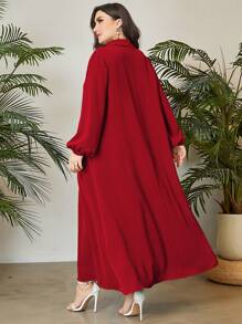 Mulvari 大碼素色燈籠袖連衣裙 - 紅色 - 查看 2