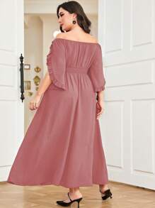 Mulvari Vestido de hombros descubiertos ribete con fruncido - Rosa vieja - Ver 2