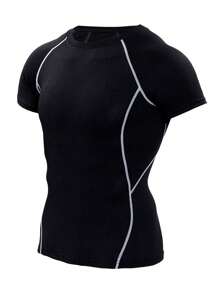 Men Contrast Top-stitching Raglan Sleeve Sports Tee - Black - View 3