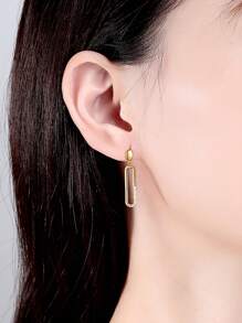 ELSEDES 一对时尚长款个性化回形针造型耳环，多面切割，镶嵌闪亮立方氧化锆银色水滴，适合女性节日和约会装扮。 - 金色 - 查看 2