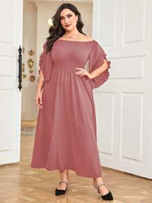Mulvari Vestido de hombros descubiertos ribete con fruncido - Rosa vieja - Ver 6