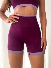 Yoga Trendy Quần Shorts Thể thao Nữ Khối Màu - Màu tím - Xem 5