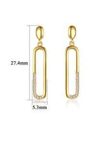 ELSEDES 一对时尚长款个性化回形针造型耳环，多面切割，镶嵌闪亮立方氧化锆银色水滴，适合女性节日和约会装扮。 - 金色 - 查看 6