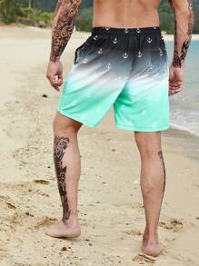 Manfinity Hombres Shorts de natación con estampado de ancla de ombré de cintura con cordón - Multicolor - Ver 2