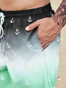 Manfinity Hombres Shorts de natación con estampado de ancla de ombré de cintura con cordón - Multicolor - Ver 4