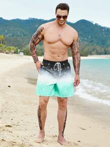 Manfinity Hombres Shorts de natación con estampado de ancla de ombré de cintura con cordón - Multicolor - Ver 5