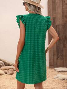 SHEIN VCAY Vestido con estampado de cuadros ribete con fruncido - Verde - Ver 2