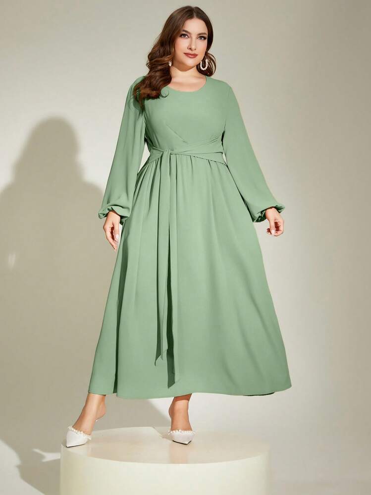 Mulvari Vestido de manga farol con cordón delantero - Verde - Añade 1