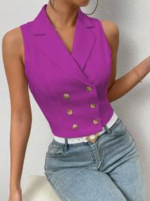 SHEIN Privé Áo khoác  âu phục nữ Nút đôi màu trơn Thanh lịch - Màu tím - Xem 1