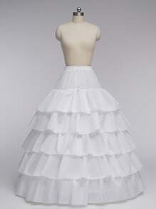1pc Bridal Crinoline Petticoat, Elastic Waist Tie Hook And Loop 4-Steel 5-Ruffle Slip,Elegant,Party - White - View 9