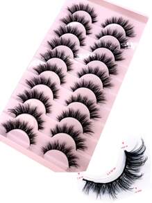 10 Pairs Criss-Cross Dense Natural Faux 3D Mink Lashes, Long Lash Extensions For Everyday Wear - Black - View 1