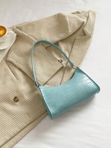 鱷魚壓紋法棍包 - 淺藍色 - 查看 1